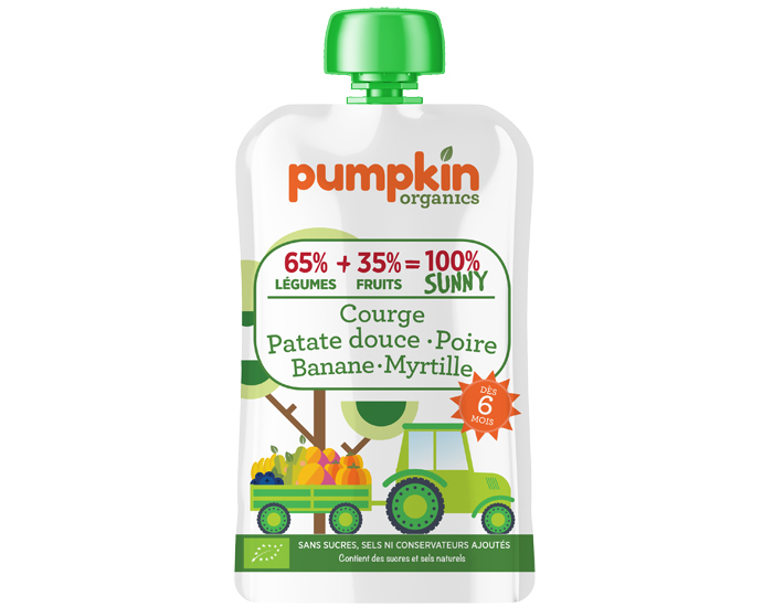 PUMPKIN ORGANICS Gourde Courge, Patate douce, Poire, Banane, Myrtille - Ds 6 mois - 100 ml