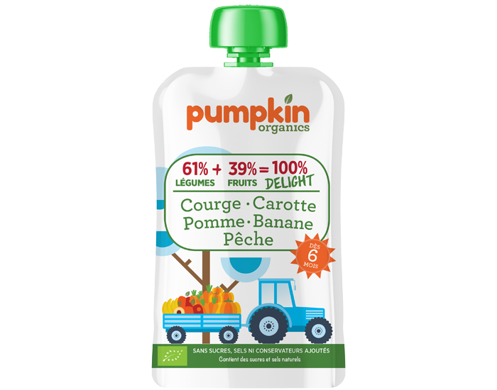 PUMPKIN ORGANICS Gourde - Courge, Carotte, Pomme, Banane, Pche - 6 mois - 100 ml