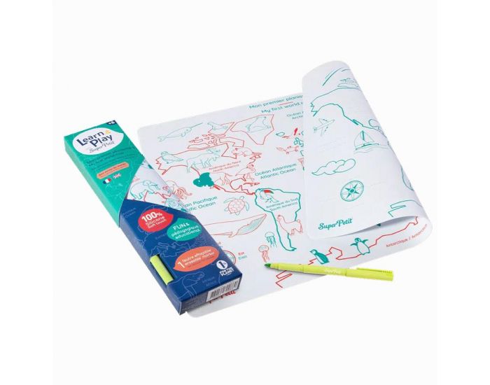 SUPER PETIT Set en silicone � colorier r�versible - Planisph�re - SUPERPETIT