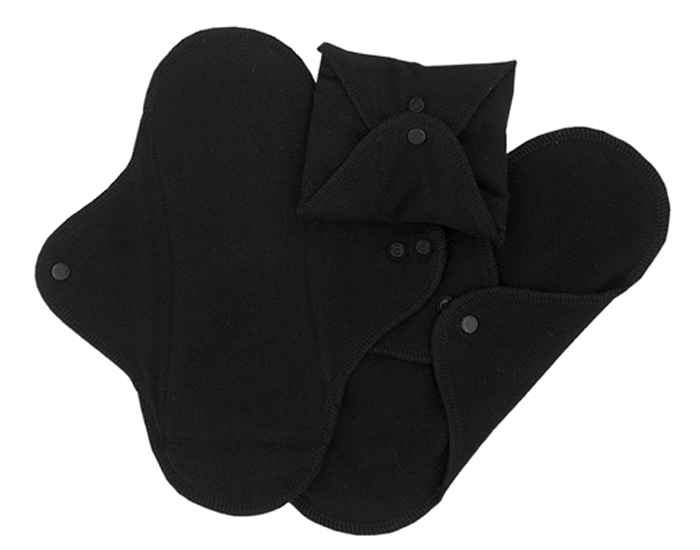 IMSE Serviettes Hyginiques Lavables Classic - Noir - Lot de 3