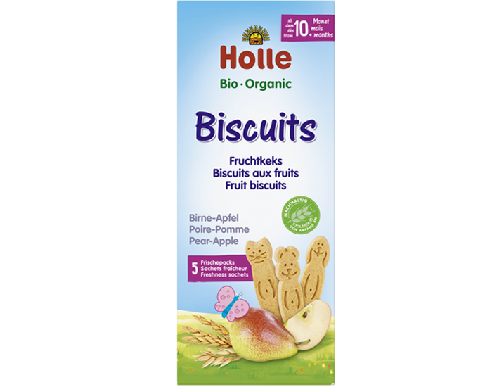 HOLLE Biscuits aux Fruits Poire Pomme - 125 g - Dès 10 mois