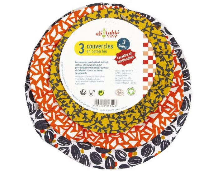 AH ! TABLE ! Kit de 3 recouvres-bol grands mod�les Graines