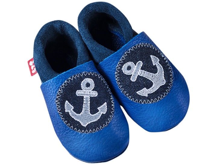 POLOLO Chaussons en Cuir - Ancre Bleue