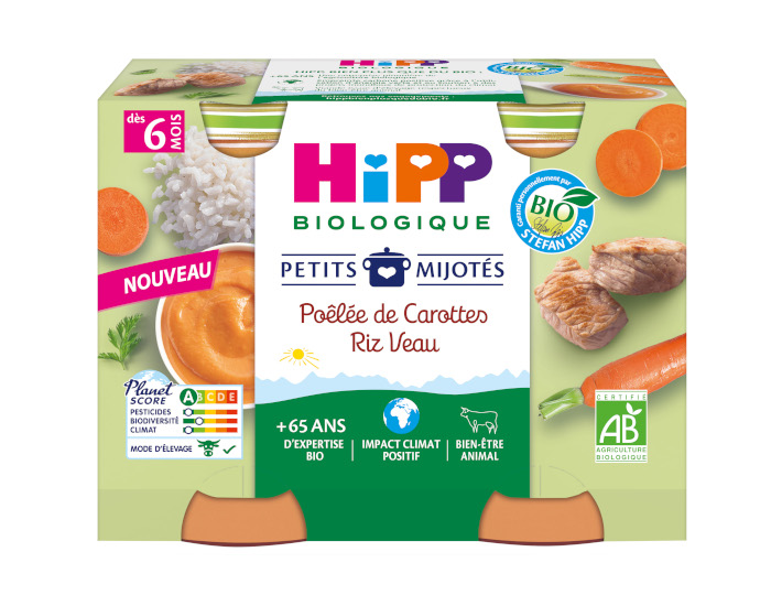 HIPP Les Petits Mijot�s - 2 x 190 g Po�l�e de Carottes Riz Veau - 6M
