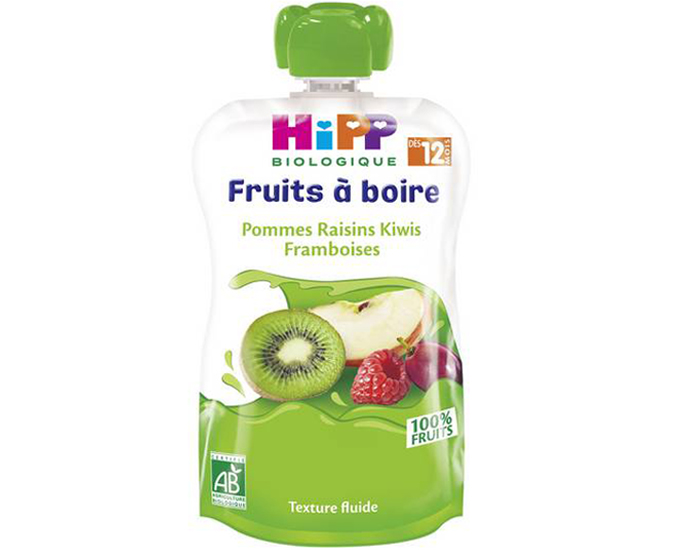 HIPP Gourdes Fruits à Boire - Dès 12 mois Pommes Raisins Kiwis Framboises 