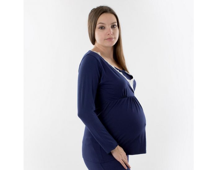 BOGEMA LINGERIE Haut de Pyjama de Grossesse et Allaitement - Manches Longues Bleu Nuit