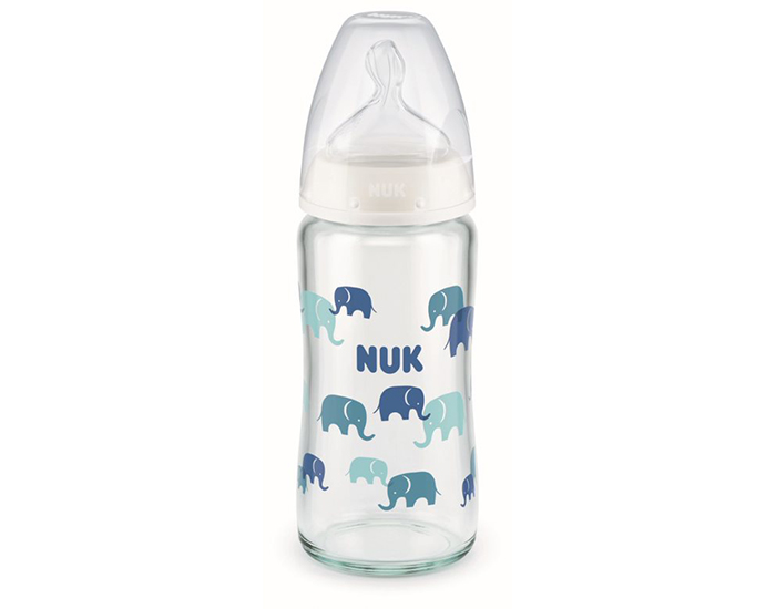 NUK Biberon Elephant First Choice+ en Verre Temperature Control 240ml - Ttine Silicone M