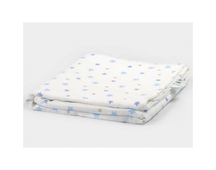 GLOOP Couverture-Plaid en coton bio 100x70cm - Motif �toiles Bleues