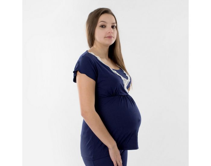 BOGEMA Haut de pyjama de grossesse et d'allaitement Manches courtes Bleu nuit