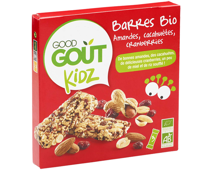 GOOD GOUT KIDZ Barres Bio Amandes Cacahutes Cranberries - 3 x 20 g