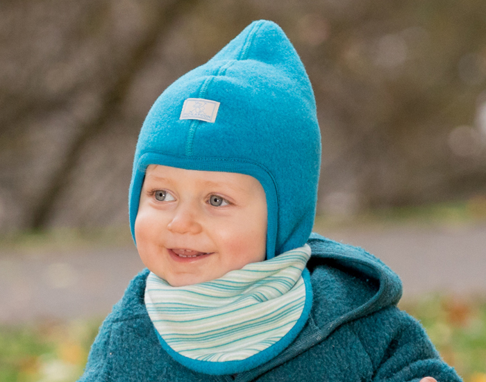 PICKAPOOH Bonnet Bb Rversible Polaire de Laine Flora - Bleu et Multicolore 