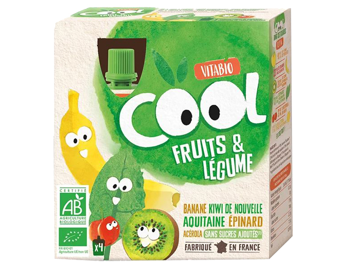 VITABIO Cool Fruits et Lgumes Banane Kiwi Epinard - 4 x 90 g
