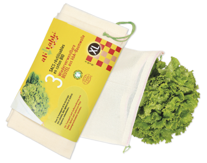 AH TABLE Lot de 3 Sacs en Coton Bio - Lgumes Volumineux - XL : 40x40cm 