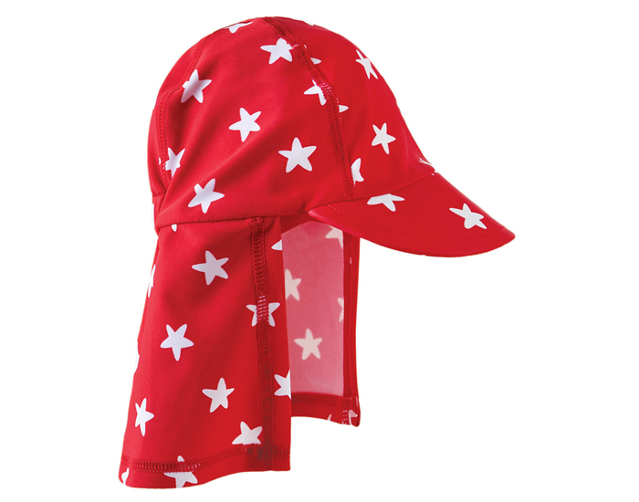 FRUGI Casquette de Bain Protge Nuque Anti-UV - Rouge Etoiles Blanches