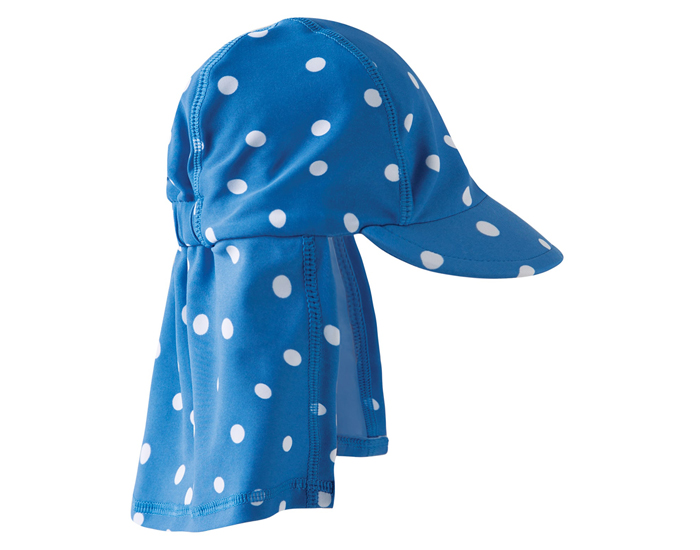 FRUGI Casquette de Bain Protge Nuque Anti-UV - Bleu  Pois Blancs