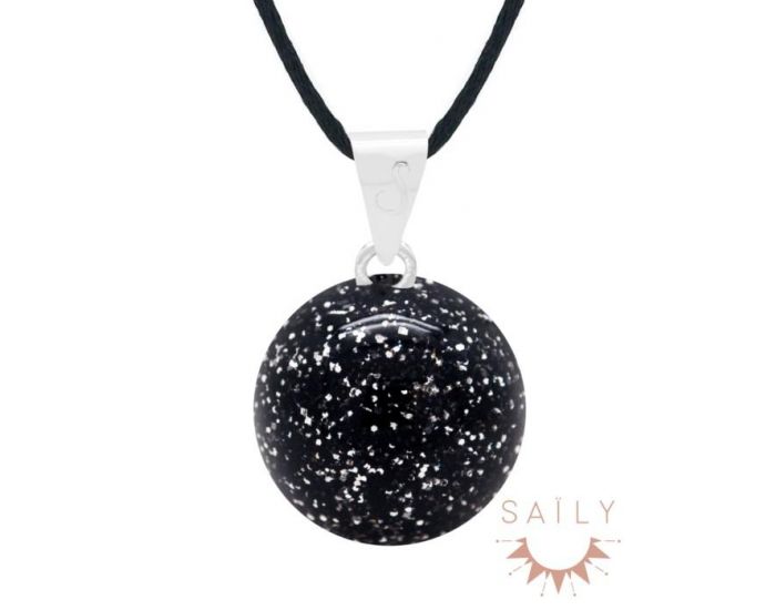 SAILY Bola Mimi la Paillette Noir plaqu� argent Cordon 130 cm