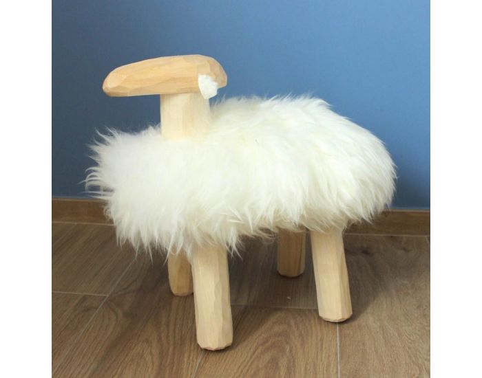 SU�DE IMPORT Tabouret - Mouton - en Bois et Laine d'Agneau