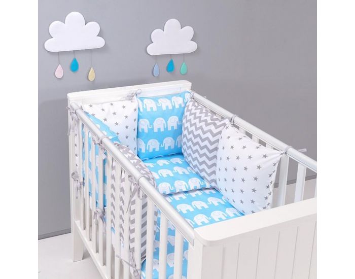 SEVIRA KIDS Tour de lit  coussins modulables avec parure rversible - Elphants - Bleu