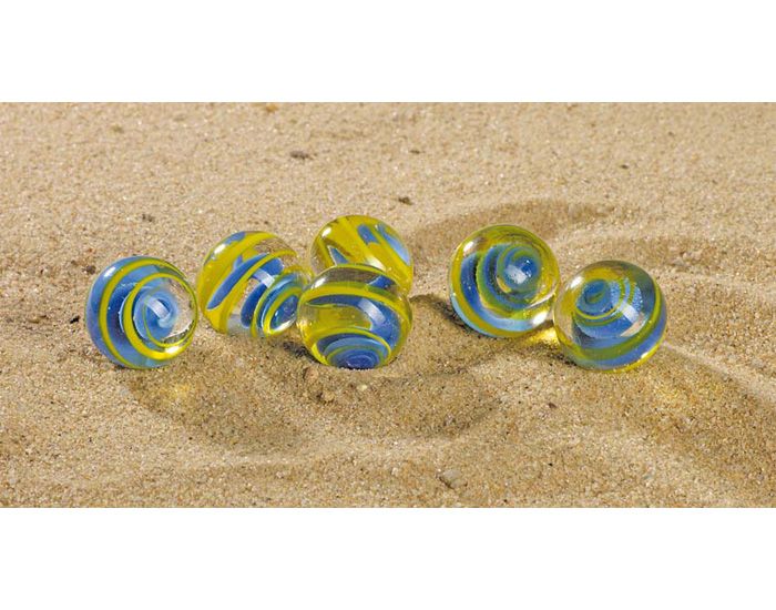 Sac 20 billes en verre bleu/jaune - d�s 4 ans