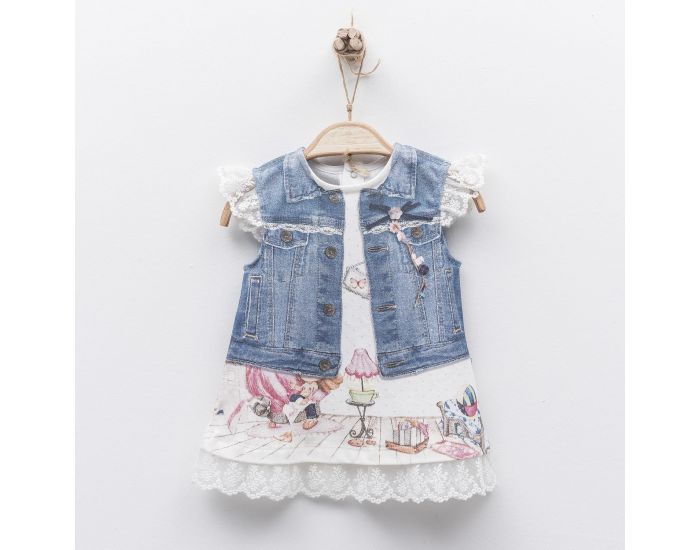 SEVIRA KIDS Robe bb en coton biologique de 3 mois  2 ans - Impression 3D - Collection Louise Blan