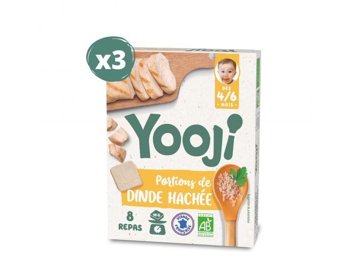 YOOJI Hach� en Portions - Dinde Bio - Lot de 3 - D�s 6 Mois