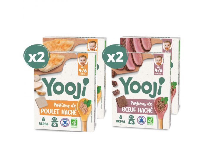 YOOJI Hach� en Portions - Poulet & B�uf Bio - Lot de 4 - D�s 6 mois