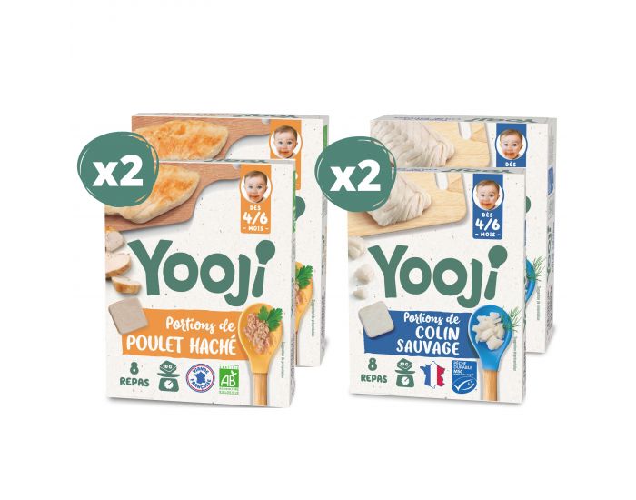 YOOJI Hach� en Portions - Poulet Bio & Colin Sauvage - Lot de 4 - D�s 6 mois