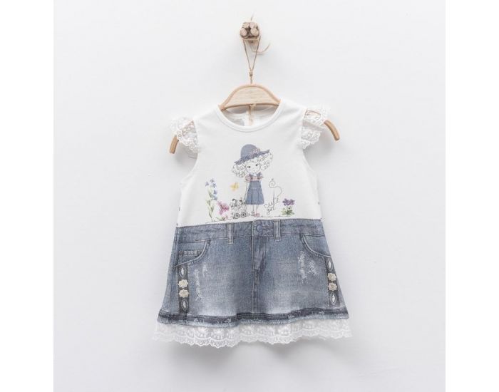 SEVIRA KIDS Robe bb en coton biologique de 3 mois  2 ans - Impression 3D - Collection Adle Blanc