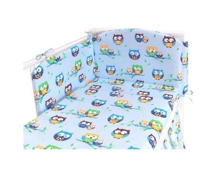 SEVIRA KIDS Parure de lit b�b� avec tour de lit - Fantaisie Hiboux Bleu - 3 pi�ces