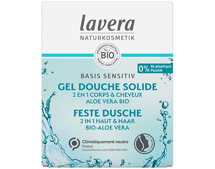 LAVERA Basis Sensitiv Gel Douche Solide 2 en 1 Corps et Cheveux - 50 g