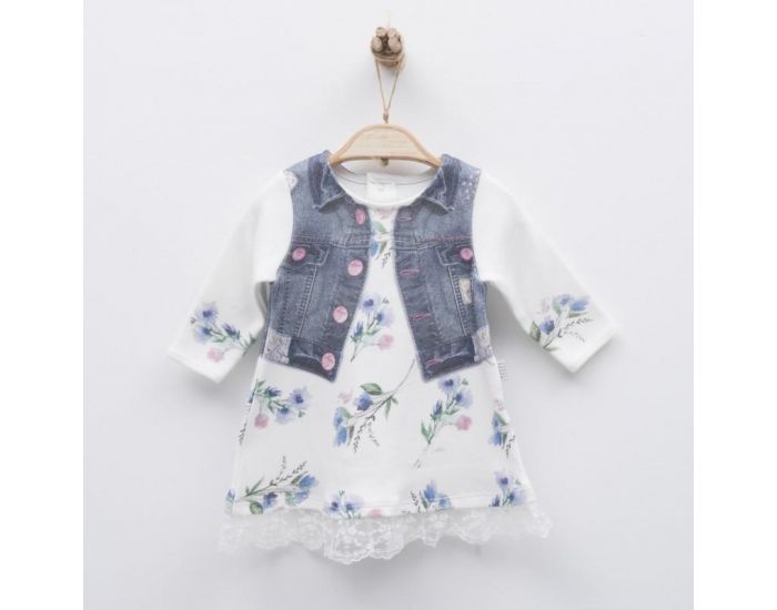 SEVIRA KIDS Robe bb en coton biologique de 3 mois  2 ans - Impression 3D - Collection Juliette Bl