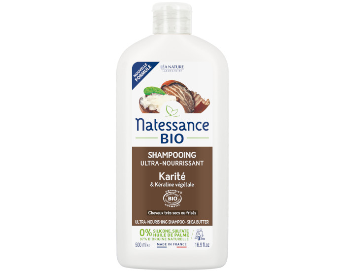 NATESSANCE Shampooing Ultra-nourrissant - Karité Bio & Kératine Végétale - 500 ml