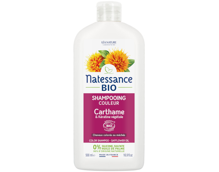 NATESSANCE Shampooing Couleur - Carthame Bio & Kratine Vgtale - 500 ml
