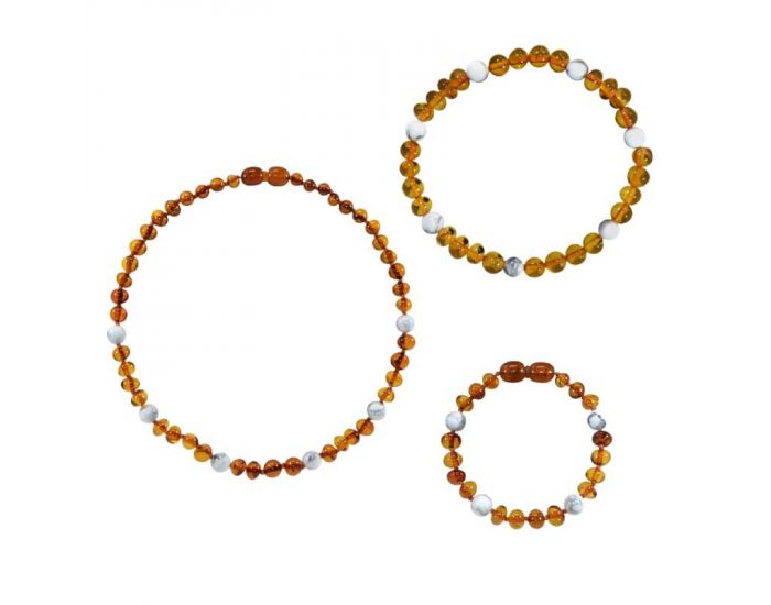 IRR�VERSIBLE Box Bracelet et Collier B�b� / Bracelet Adulte - Ambre Cognac / Howlite