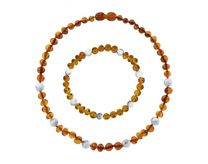 IRR�VERSIBLE Box Bracelet Adulte et Collier B�b� - Ambre et Pierres Naturelles