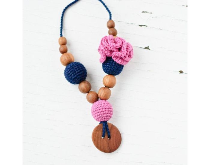 KANGAROO CARE Collier d'allaitement et de portage Navy blue & Pink Chne - FM011
