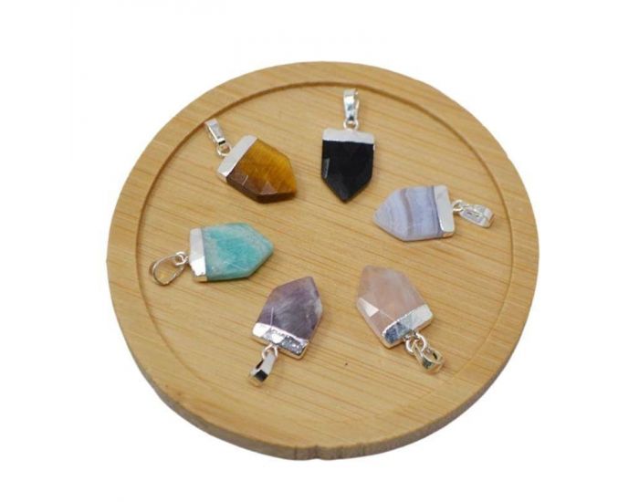 IRR�VERSIBLE Pendentif Pointe Large - Plaqu� Argent - Pierres Naturelles