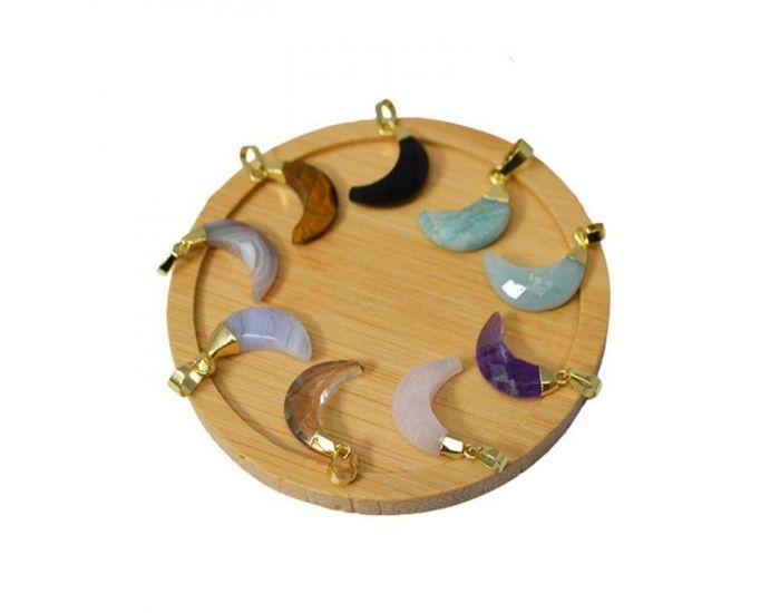 IRR�VERSIBLE Pendentif Lune - Plaqu� Or - Pierres Naturelles