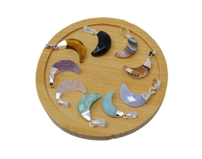 IRR�VERSIBLE Pendentif Lune - Plaqu� Argent - Pierres Naturelles