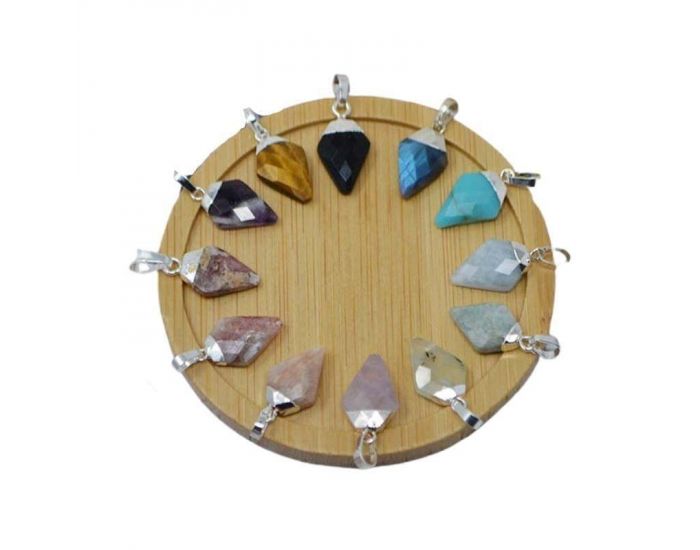 IRR�VERSIBLE Pendentif Losange - Plaqu� Argent - Pierres Naturelles