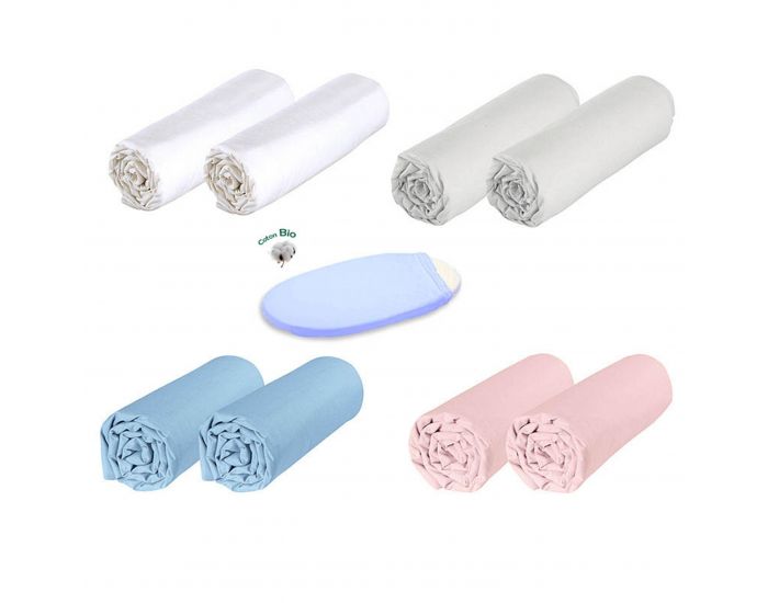 P'TIT BASILE Lot de 2 Draps Housse B�b� Ovales - Couffin, Berceau ou Nacelle - Coton Bio - 40x80 cm
