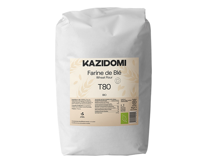 KAZIDOMI Farine Blé Semi-Complète T80 - 1,Kg