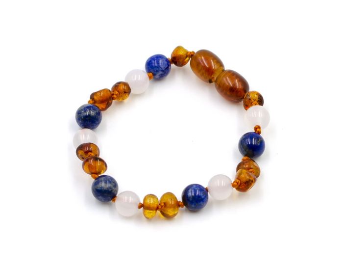 123AMBRE Bracelet Ambre B�b� Cognac - Agate Blanche et Lapis Lazuli