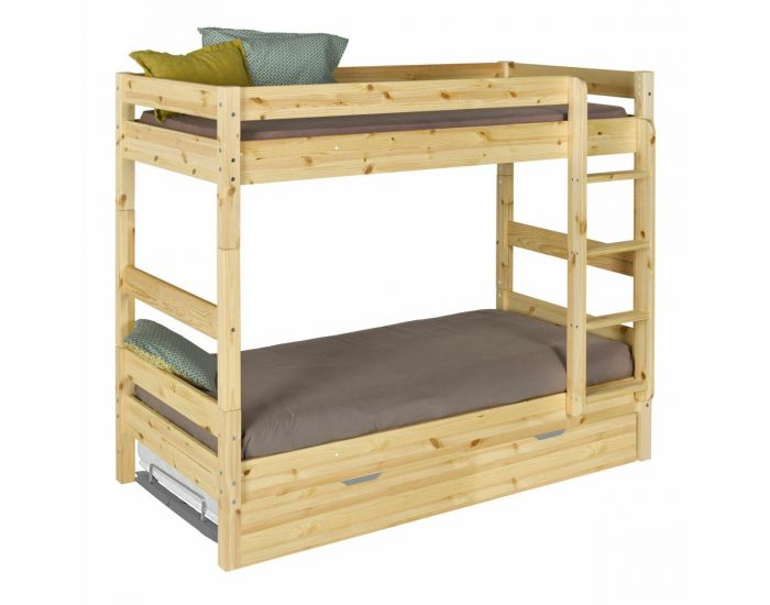 AKITEN RETAIL Lit Superpos� avec Sommier Gigogne - Aaron - Bois Naturel 80x190 cm