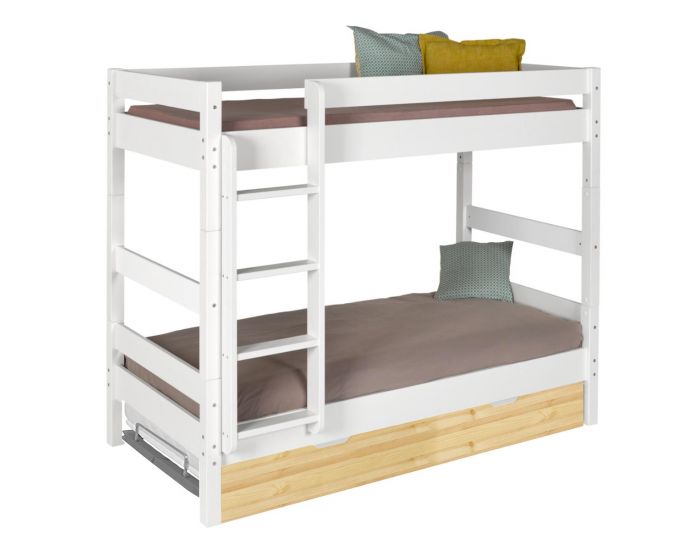 AKITEN RETAIL Lit Superpos� avec Sommier Gigogne - Aaron - Blanc et Bois