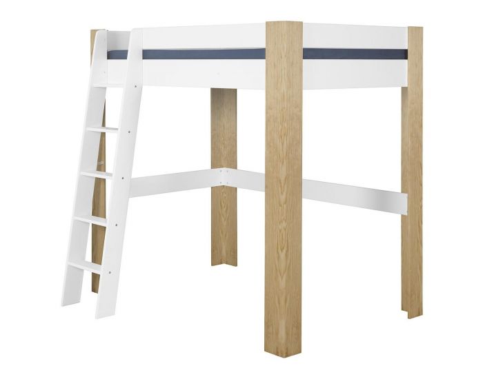 AKITEN RETAIL Pack Lit Mezzanine avec Bureau et Matelas - Ali - Blanc et Bois