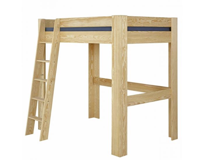 AKITEN RETAIL Pack Lit Mezzanine avec Bureau et Matelas - Ali - Bois Naturel