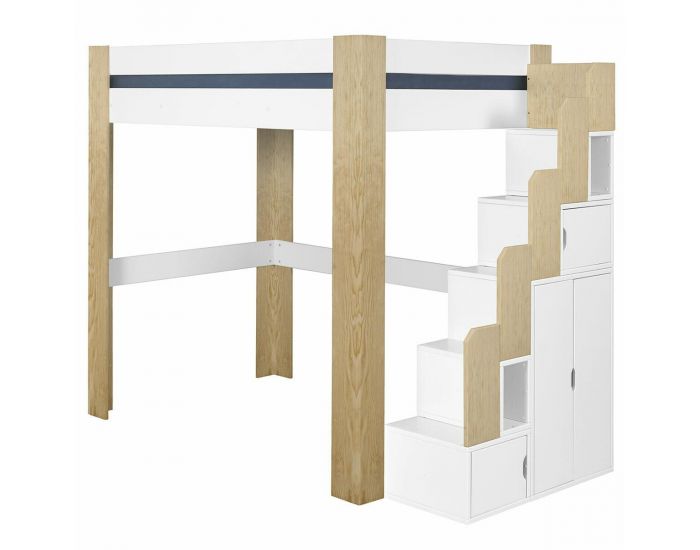 AKITEN RETAIL Pack Lit Mezzanine avec Escalier et Matelas - Alex