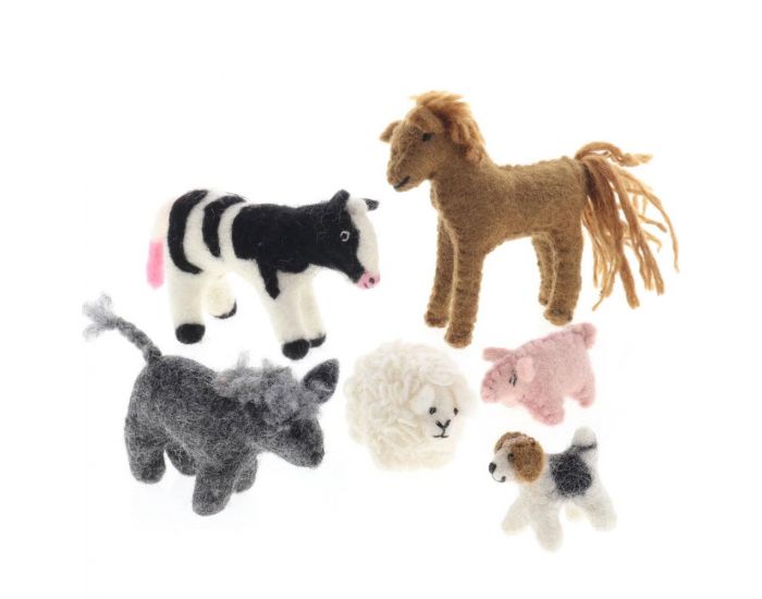 PAPOOSE TOYS Animaux de la Ferme en Laine Feutr�e - Set de 6 - D�s 3 ans