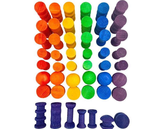 PAPOOSE TOYS Mini Bobines en Bois Rainbow - Set de 49 - D�s 3 ans